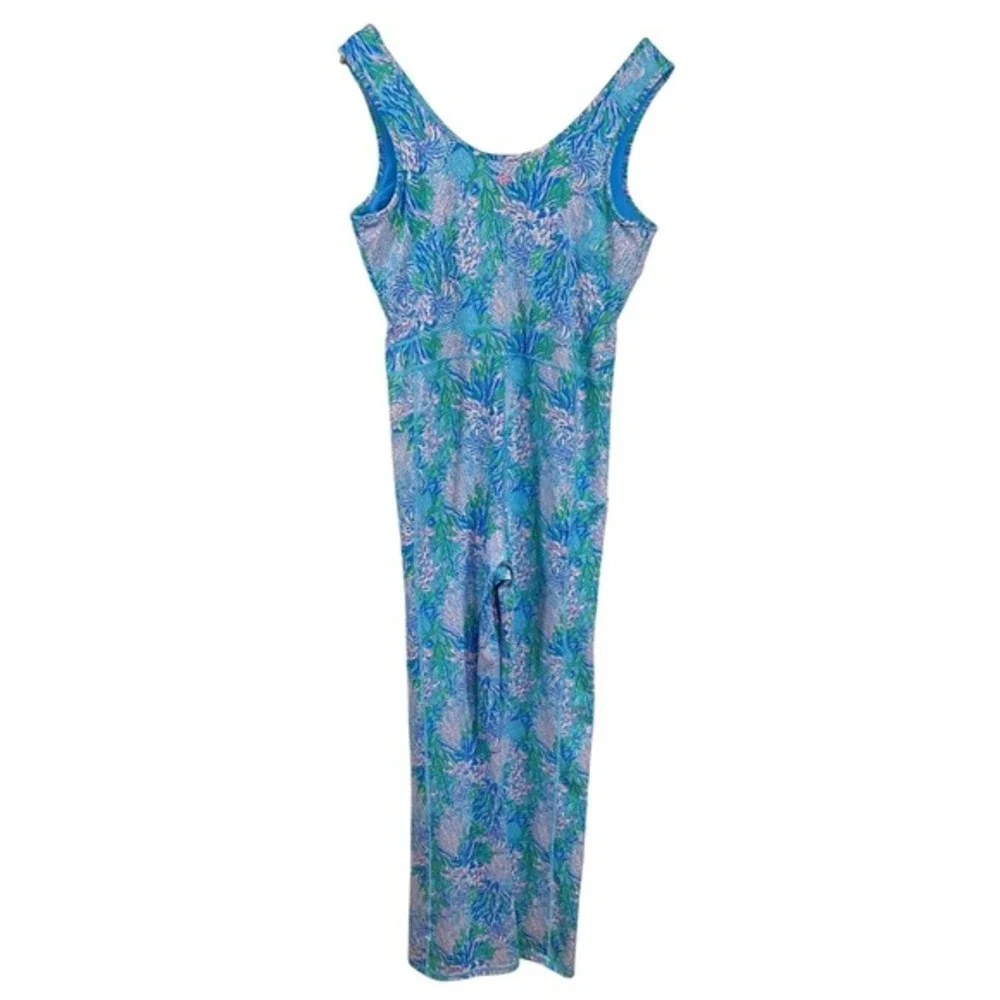 Lilly Pulitzer Womens Luxletic Carpe Vita Flare Jumpsuit L Blue UPF50 Resortwear
